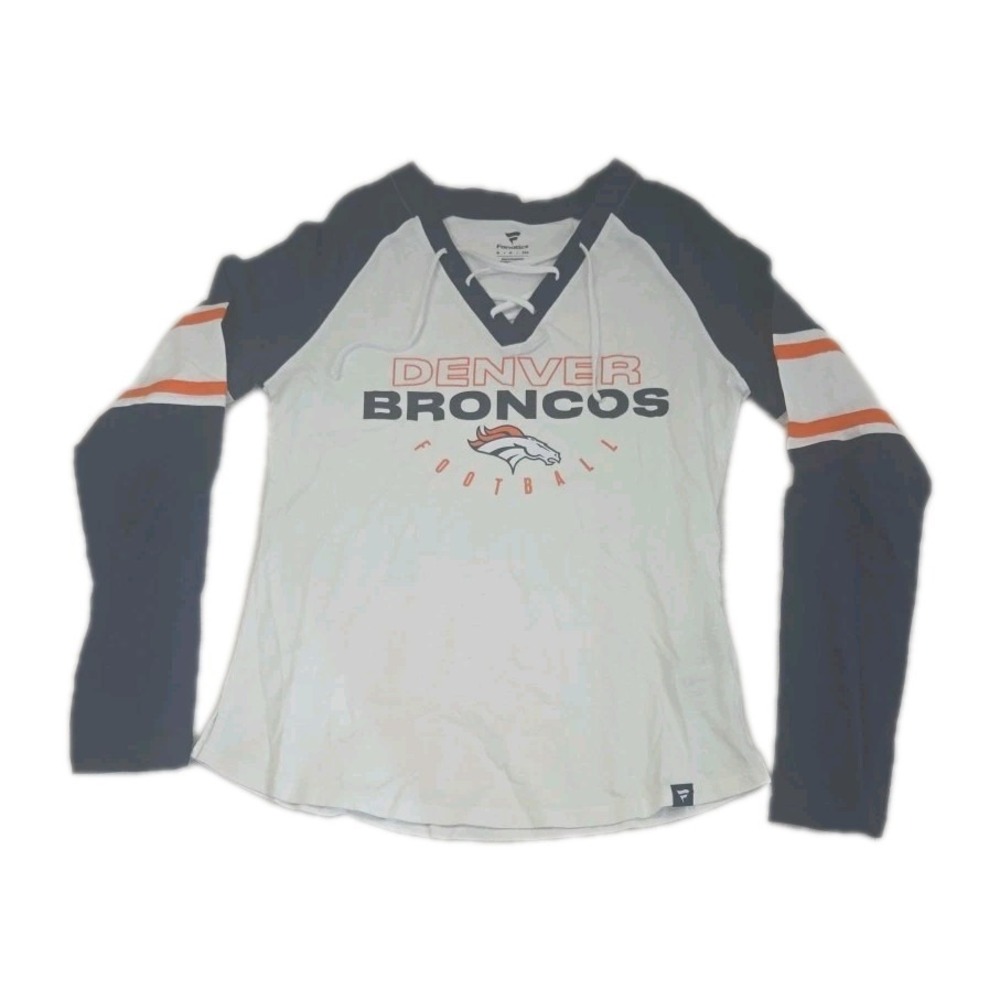 Fanatics Women's Long Sleeve Denver Broncos Lace-Up Neck T-Shirt Size S